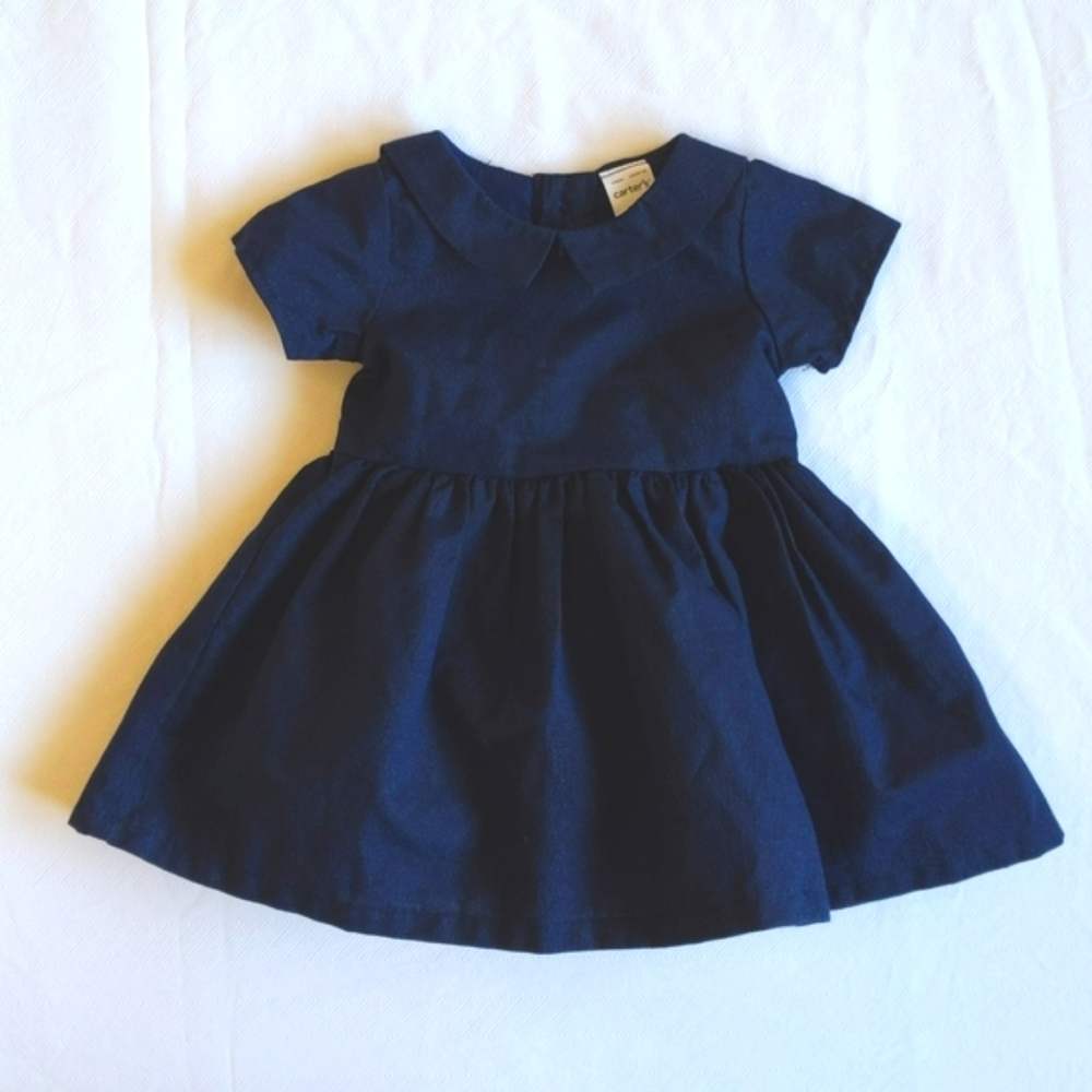 Carter's Navy Blue Shimmer Holiday Party Dress 3 Months Retro Peter Pan Collar
